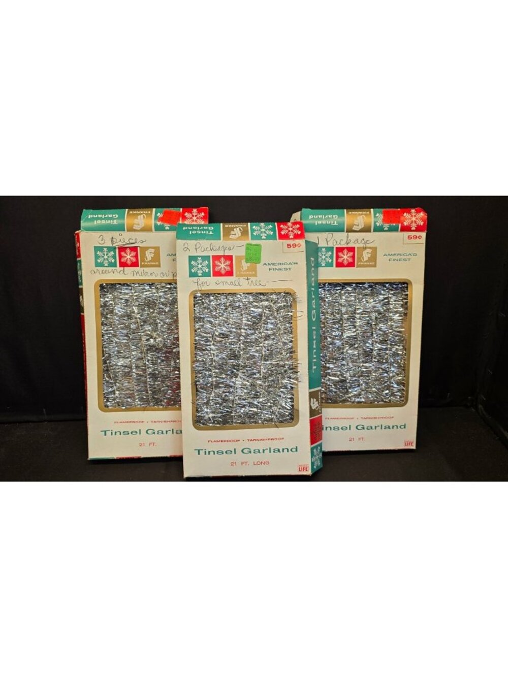Vintage MCM Franke Silver Tinsel Garland Christmas Decor in Original Box